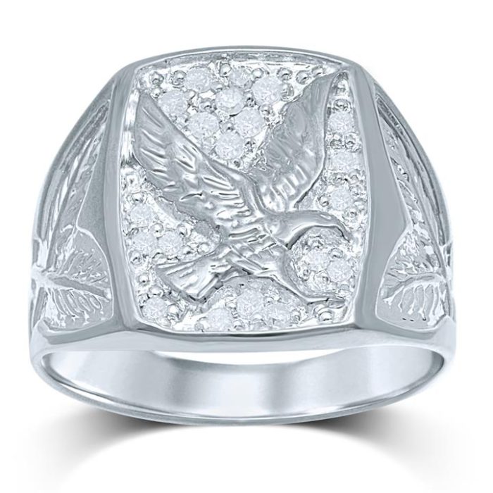 20 Diamonds Eagle Gents Ring in Sterling Silver