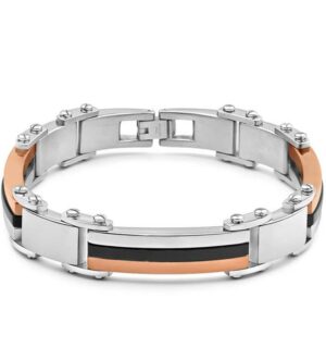 Forte Rose Gold Plated Stainless Steel Two Tone Gents Bracelet 22cm