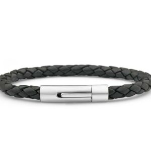 Forte Stainless Steel Black Leather 21cm Bracelet With Twist Lock Clasp