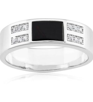 Sterling Silver Rectangle Onyx and Zirconia Gents Ring