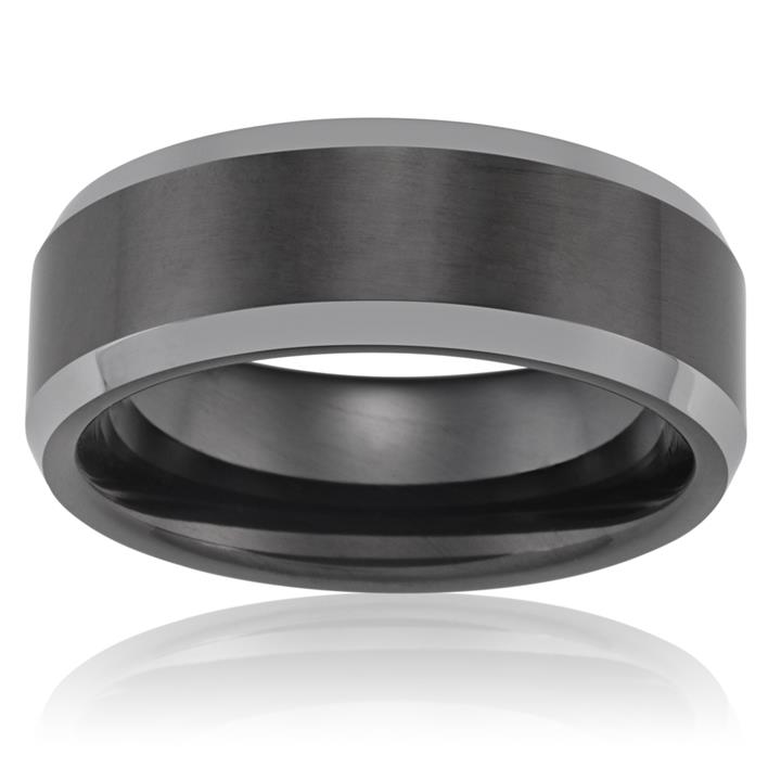 Tungsten Black Polished Centre Gents Ring