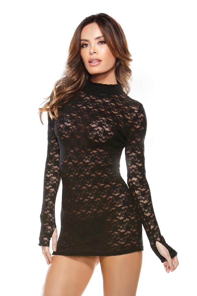 Tease - Collared Lace Dress With G-String (One Size)